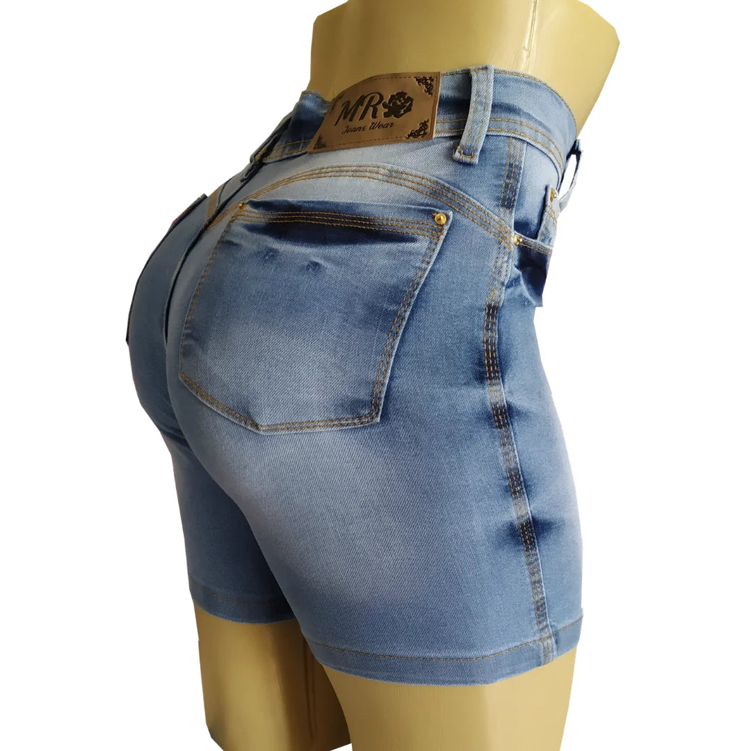 Bermuda Jeans Meia Coxa Feminina Cintura Alta Lycra