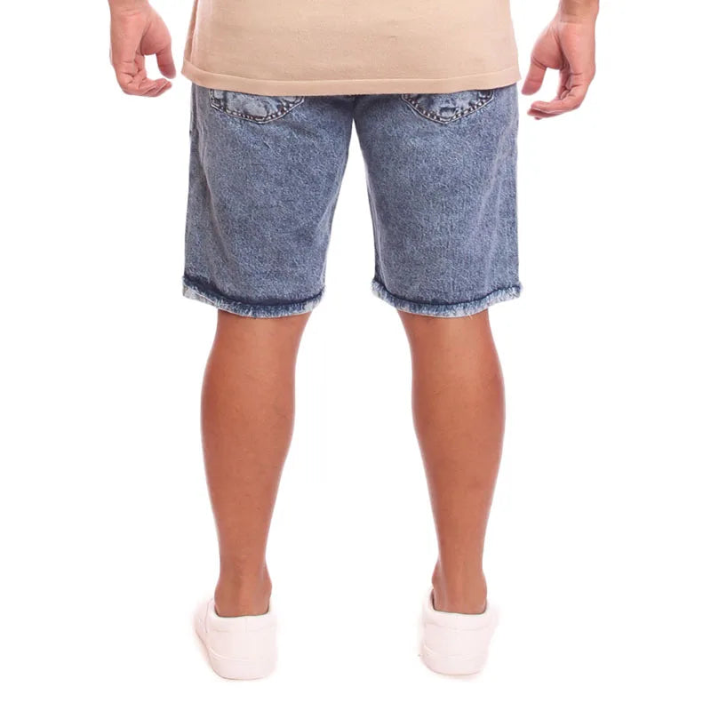Short masculina jeans rasgada sem elastano Ref 001
