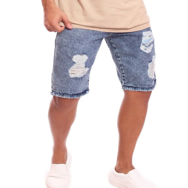 Short masculina jeans rasgada sem elastano Ref 001