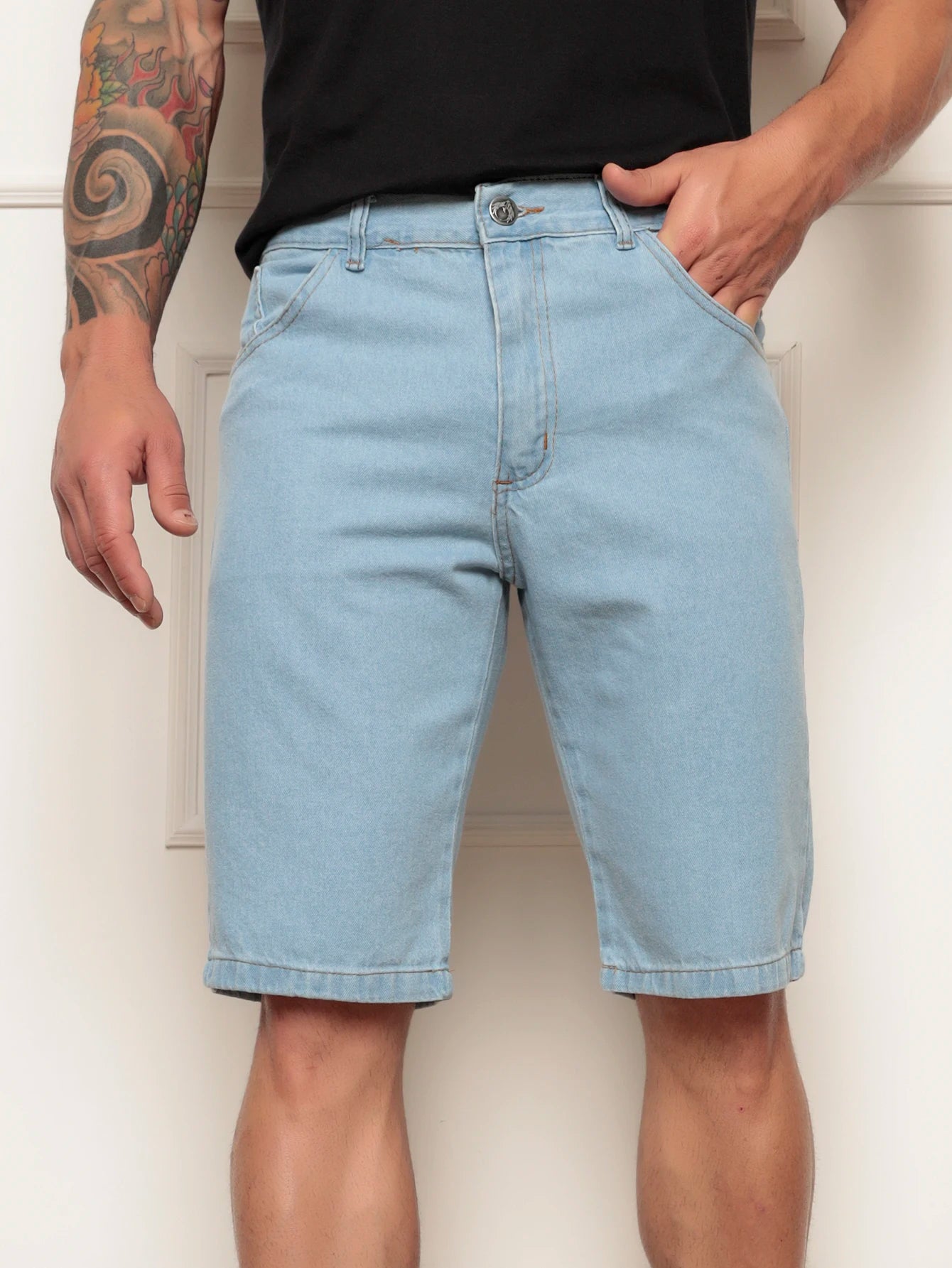 Bermuda Jeans Masculina Lavagem Clara Delave Trend Moda Verão