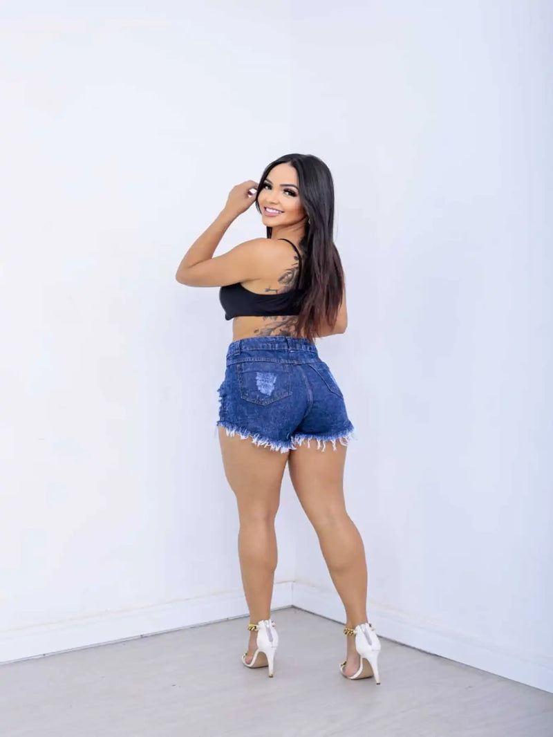 Shorts Jeans Nova Moda Escuro Detonado
