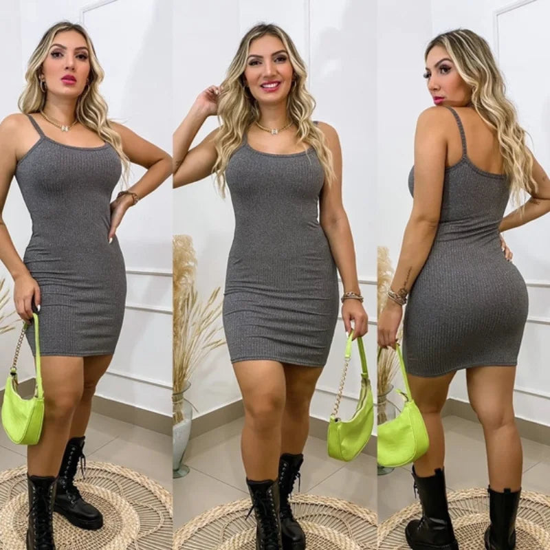 Women's Short Ribbed Strap Dress