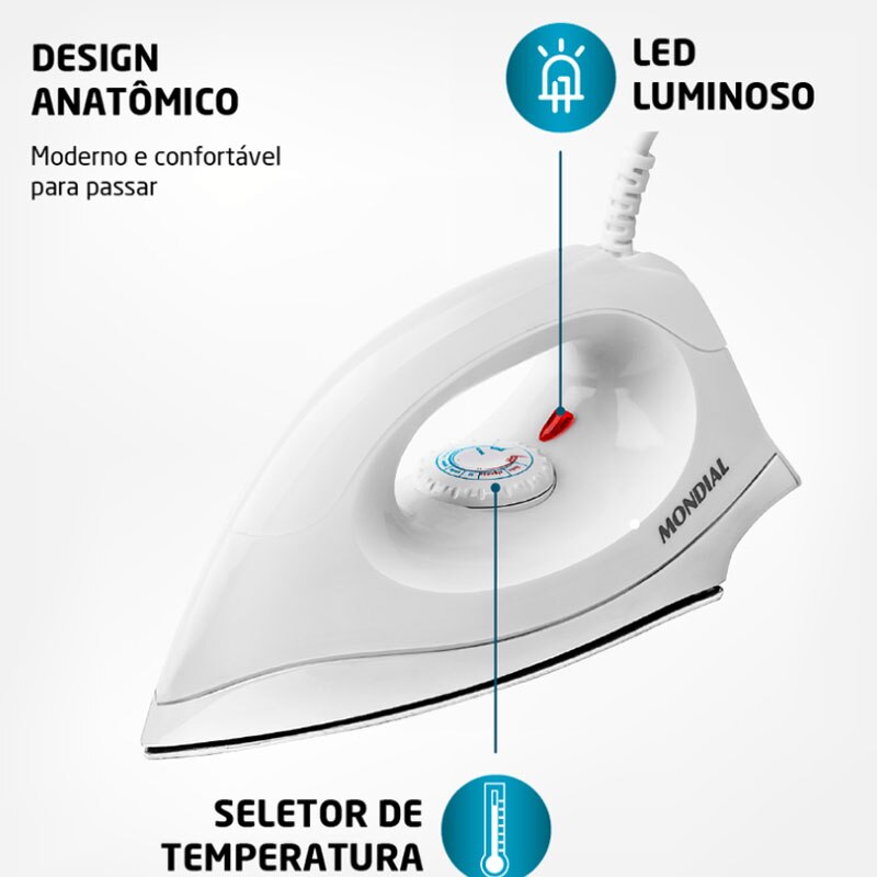 Ferro De Passar A Seco 220V Fsn-55-W Branco Mondial 5004-02