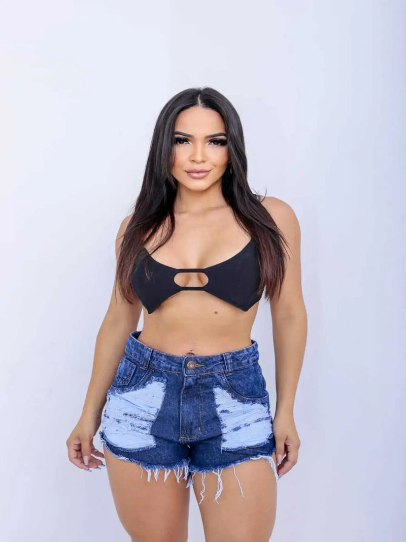 Shorts Jeans Nova Moda Escuro Detonado