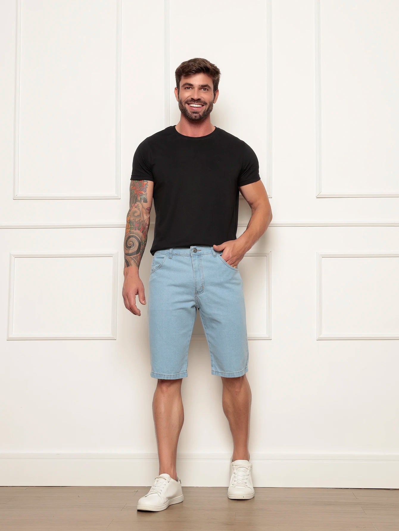 Bermuda Jeans Masculina Lavagem Clara Delave Trend Moda Verão