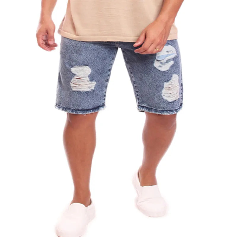 Short masculina jeans rasgada sem elastano Ref 001