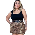 Conjunto Feminino Plus Size Blusa Cropped + Short Saia com Cinto - Conjuntinho Plus Moda Feminina.