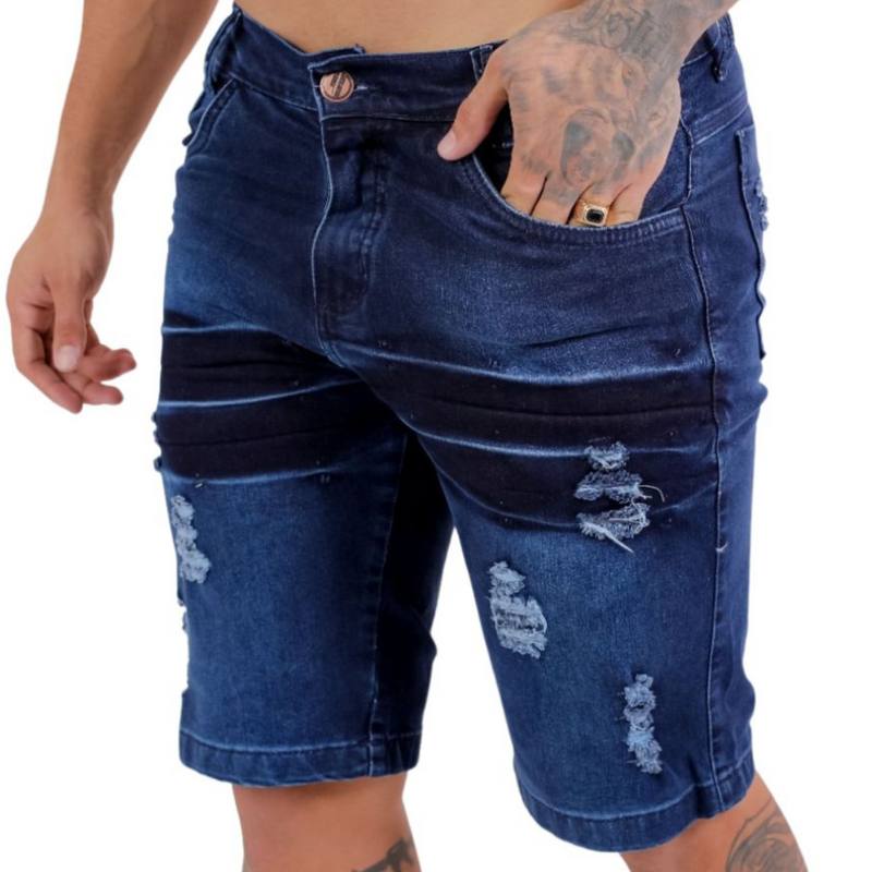 Short Jeans Masculino Rasgado Azul