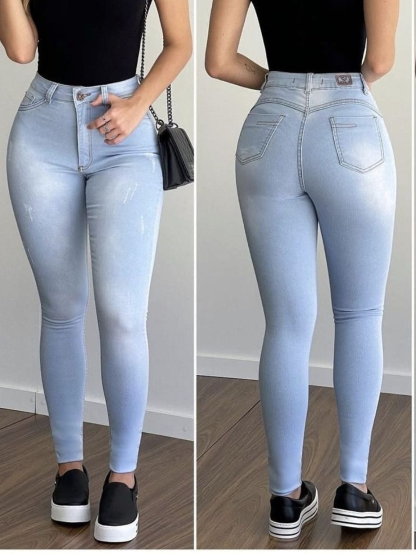 GAVEN Calça Jeans Feminina Cintura Alta Levanta Bumbum Skinny com Lycra