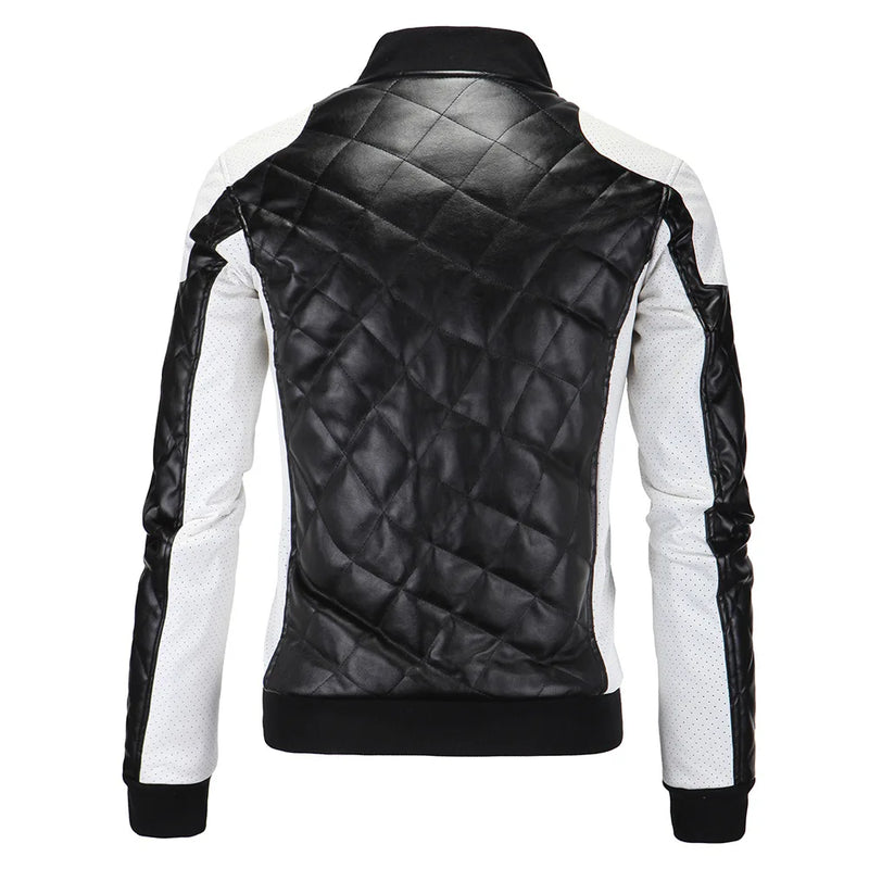 Jaqueta de Couro Masculina Gola Alta Racer