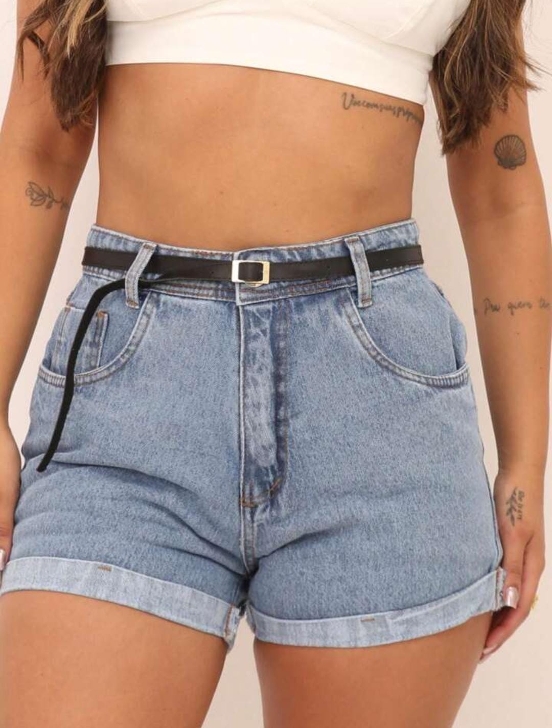 shorts jeans com cinto feminino 3006 pengmoda