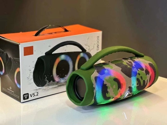 Alto-falante Bluetooth portátil à prova d'água, alta potência, luz colorida RGB, subwoofer