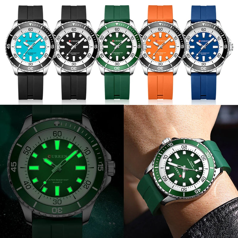 Relógio Curren Exclusive analógicos clássicos com pulseira de silicone  mostrador de 44 mm