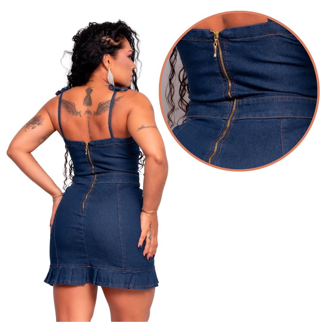 Vestido Feminino Jeans Azul escuro Com Lycra