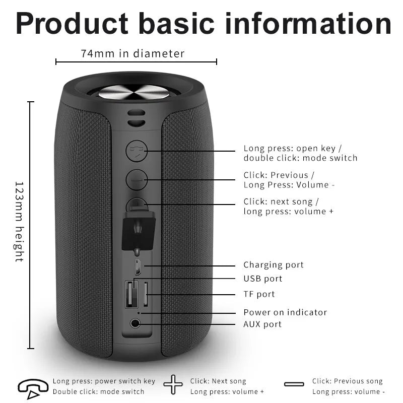 ZEALOT S32 Portable Wireless Speaker Subwoofer Stereo Waterproof Powerful Column Outdoor Speakers Boom Box TF Card & AUX Audio