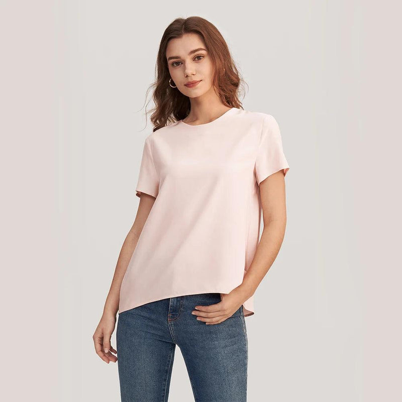 Blusa de Seda de Manga Curta