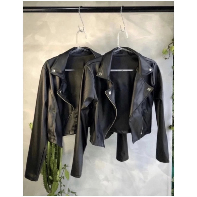 Synthetic Leather Jacket With Winter Zipper