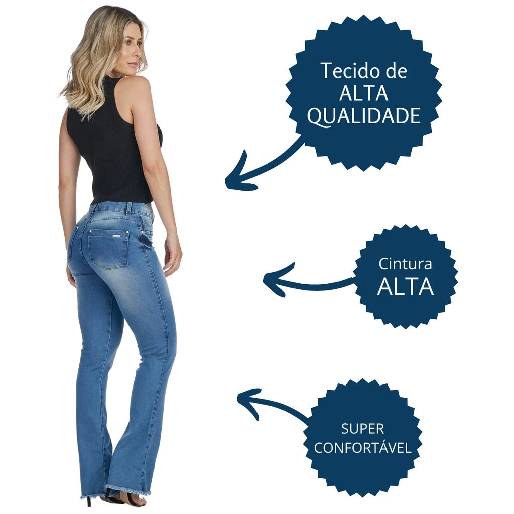 Calça Flare HNO Jeans Petit Barra Desfiada Azul