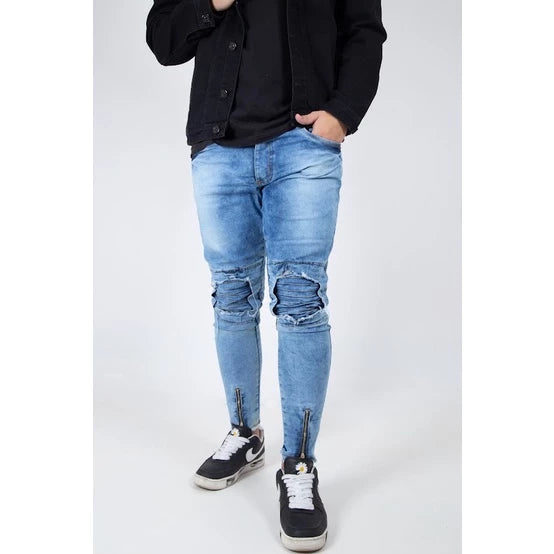 Men's ripped skinny jeans with zipper - lycra