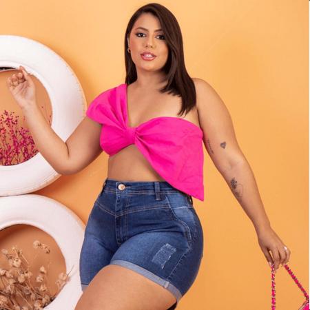 Short Jeans Plus Size Feminino Cintura Alta Levanta Bumbum Com Lycra