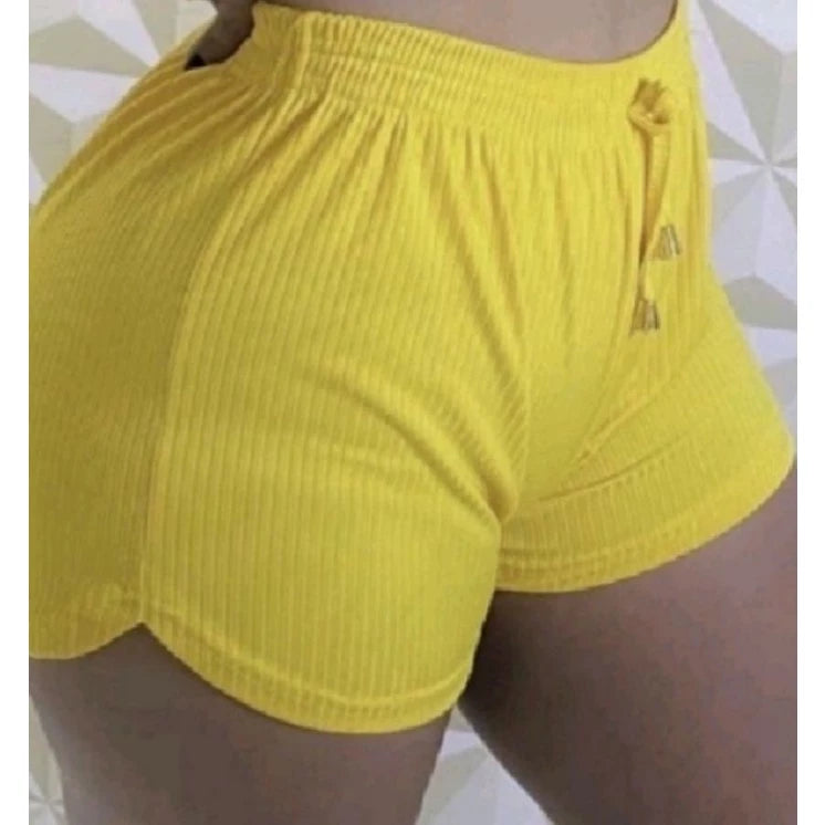 Shorts Feminino Malha Canelada Com E Elastico Ajuste Na Cintura Recorte Na Brarra