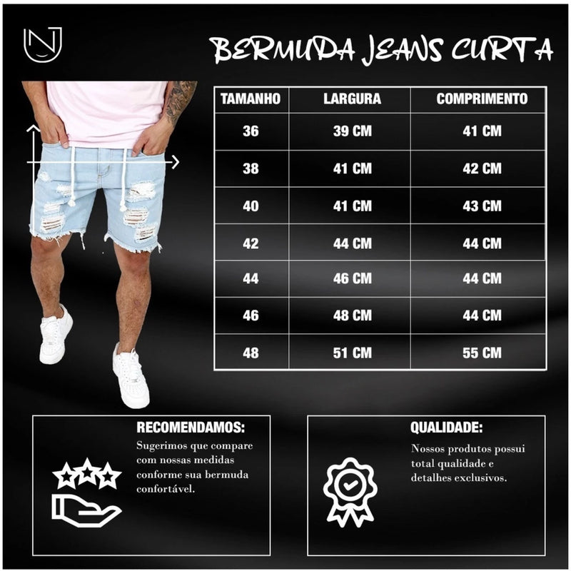 Bermuda Slim Jeans Masculina Rasgada Desfiada -SAINTELIAN