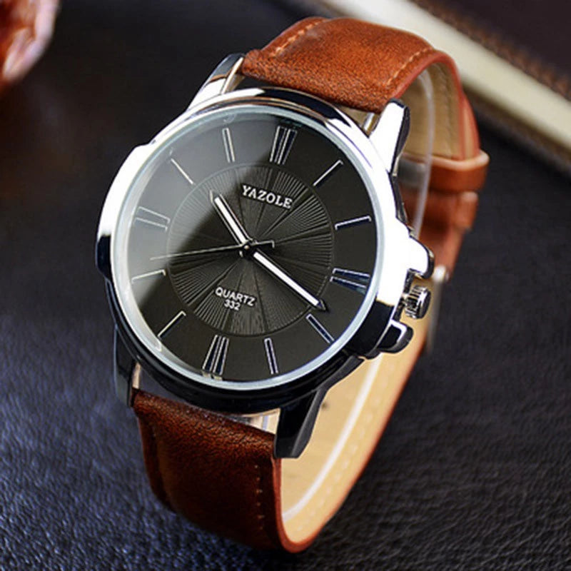 Yazole Men's Watch Casual Leather Quartz Watch