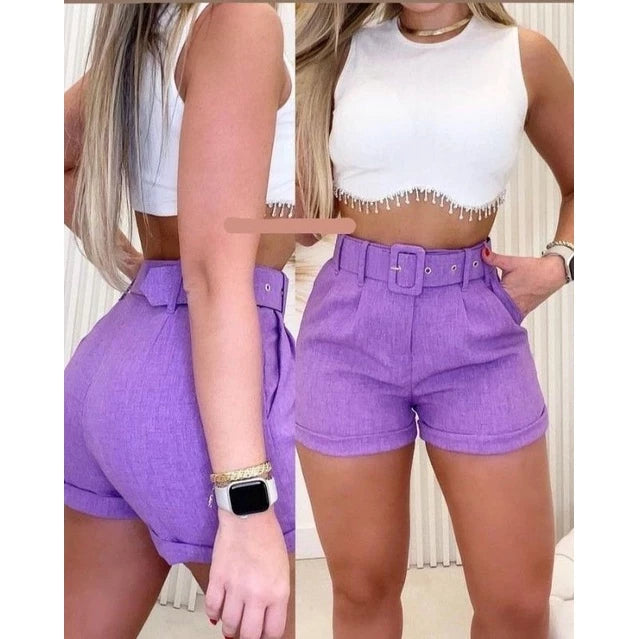 Women's Casual Shorts with Belt High Waist Shorts