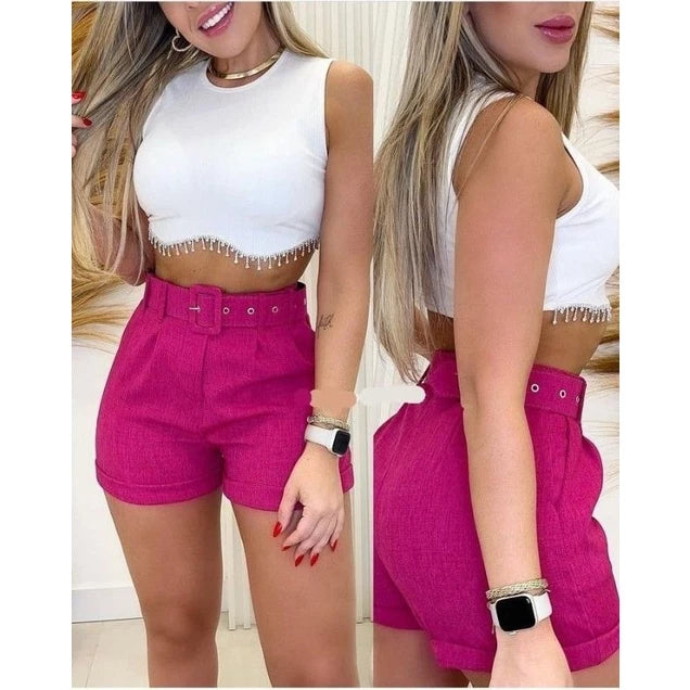 Women's Casual Shorts with Belt High Waist Shorts