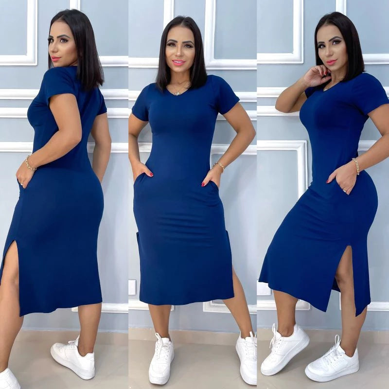 Vestido Feminino Midi Viscolycra como Bolso Tendência Verão