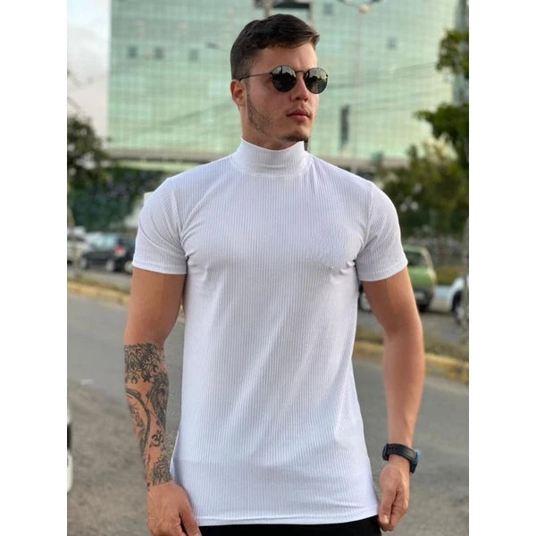 Camisa masculina Longline gola alta, camisa oversized masculino. gola alta