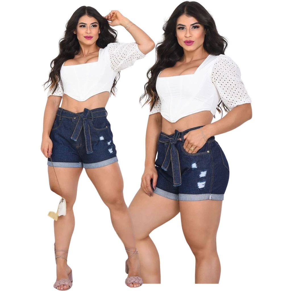 Women's Mom Jeans Shorts with high waist elastane with butt lift effect