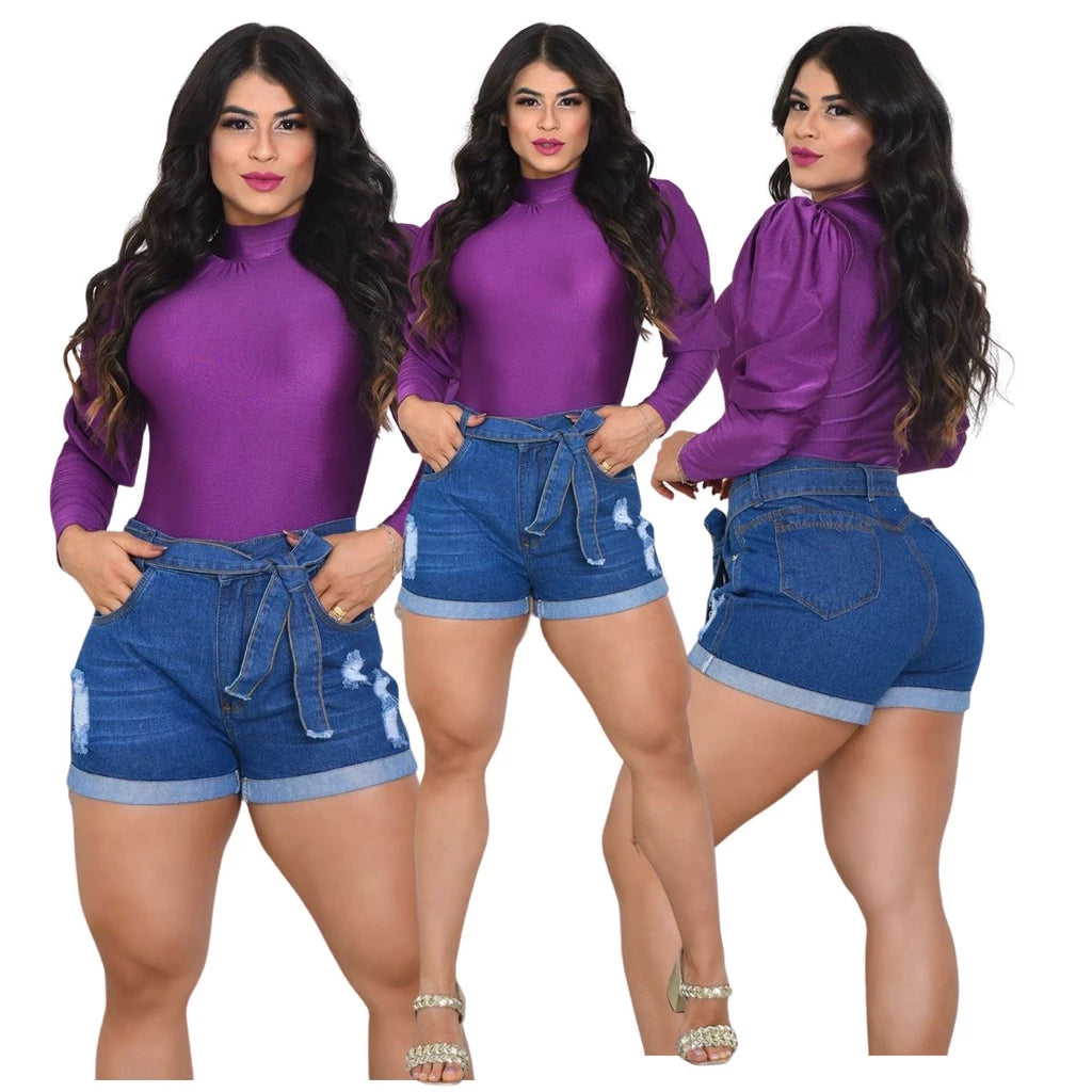 Women's Mom Jeans Shorts with high waist elastane with butt lift effect