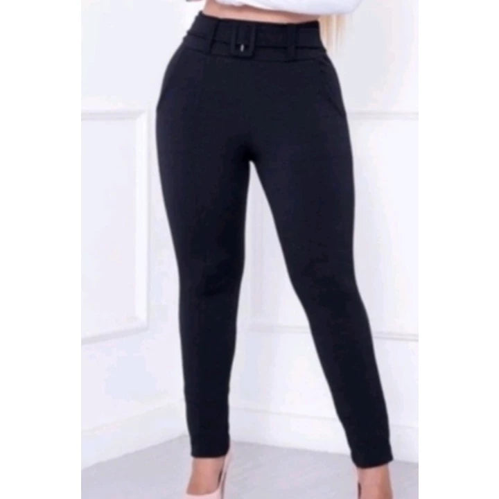 Women's Skinny Crepe Mesh Pants With Lined Belt High Quality Waist