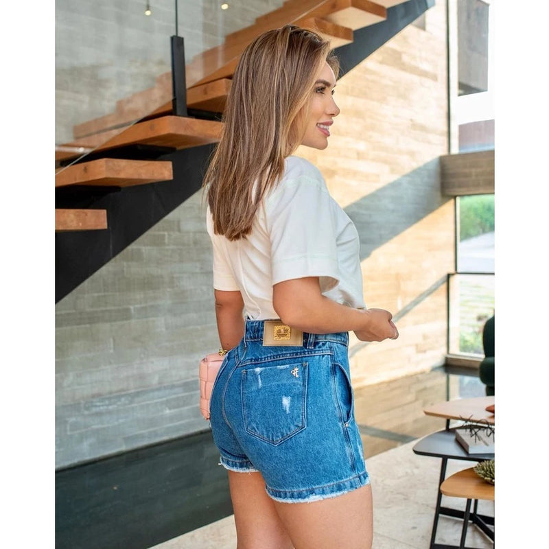 Short Jeans 100% Algodão 36 ao 46 Feminino Cintura Alta Curto