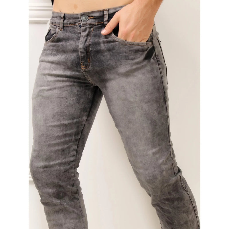 Calça jeans cinza lavada manchada slim TOP