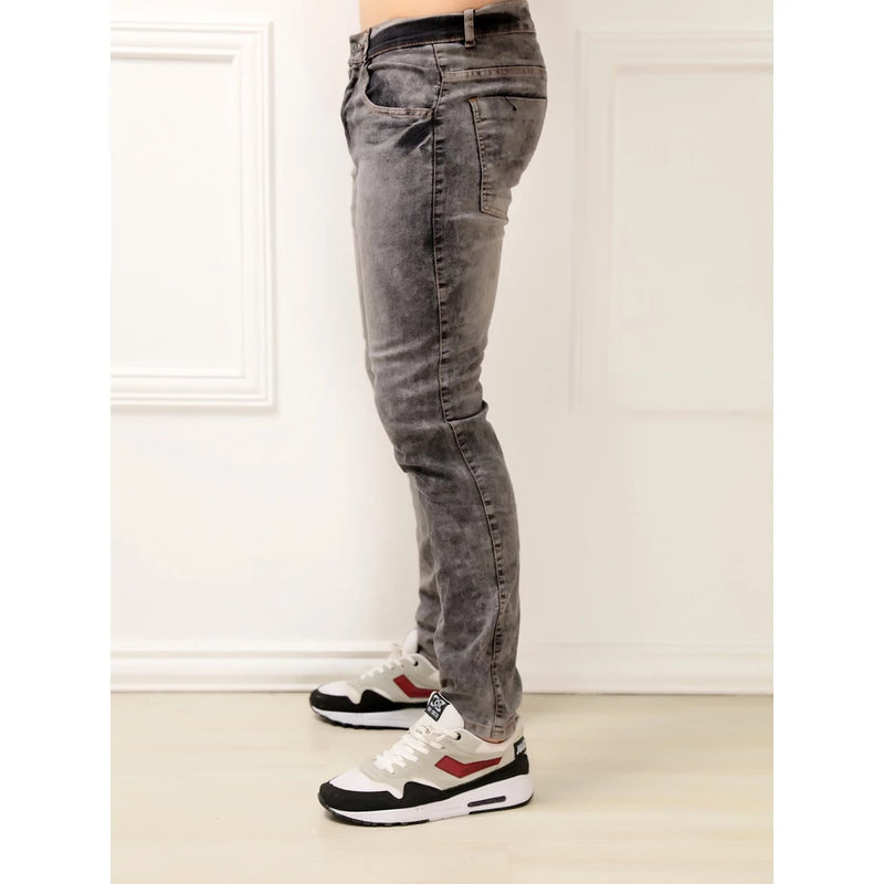 Calça jeans cinza lavada manchada slim TOP