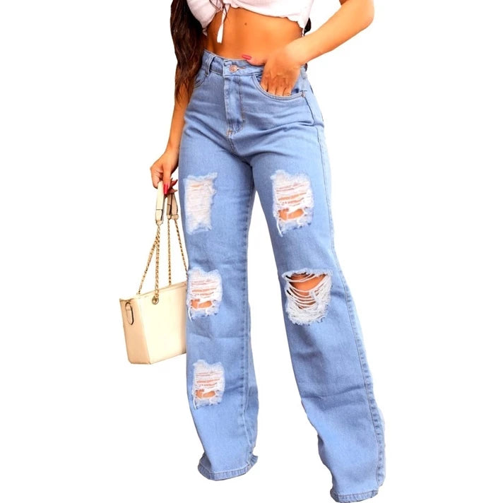 Women's Stylish Wide Leg Light Jeans High Waist Top IMMEDIATE SHIPPING