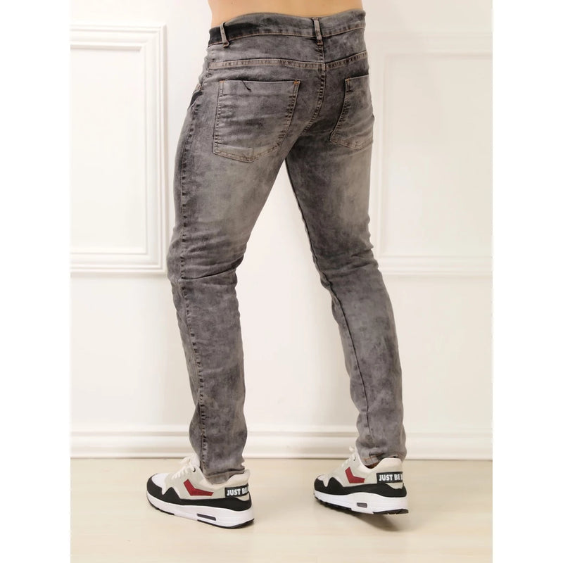 Calça jeans cinza lavada manchada slim TOP