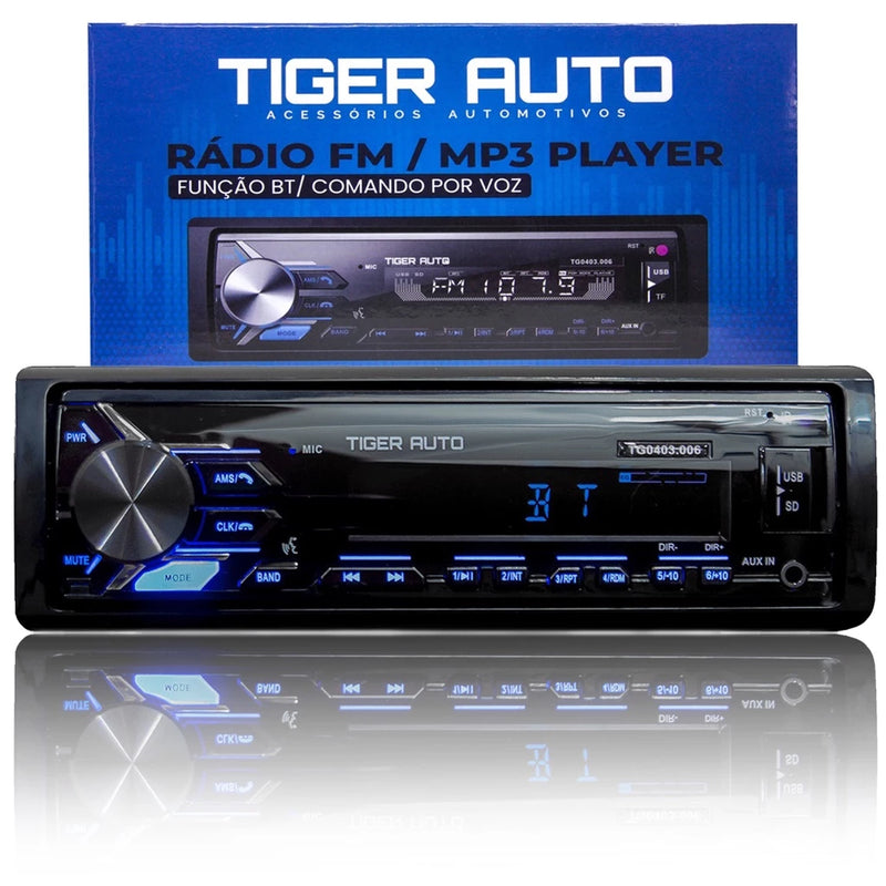 Rádio Automotivo Tipo Pioneer Bluetooth Comando de Voz USB Som Mp3 Tiger Radio Tg-4.3.006 SD