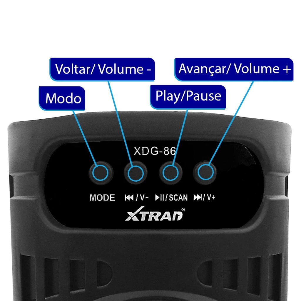 Caixa de som bluetooth Festa Portátil Caixinha Com LED XDG-86 Marca XTRAD