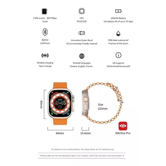 Smartwatch W68+ Ultra Max Watch 8 Ultra Max Relógio Inteligente Série 8 Tela 2.02 49mm Original Lançamento 2023 Película 3D