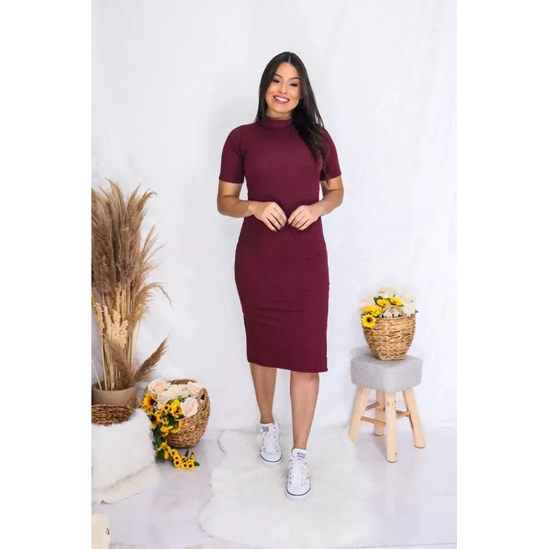 Vestido Midi Com Duas Fendas Laterais Canelado