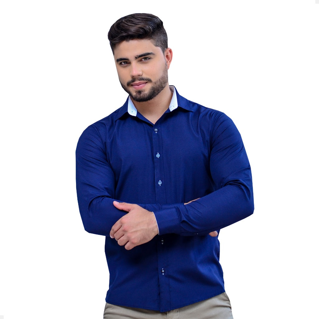 Camisa Social Masculina Manga Longa de Luxo Slim Fit