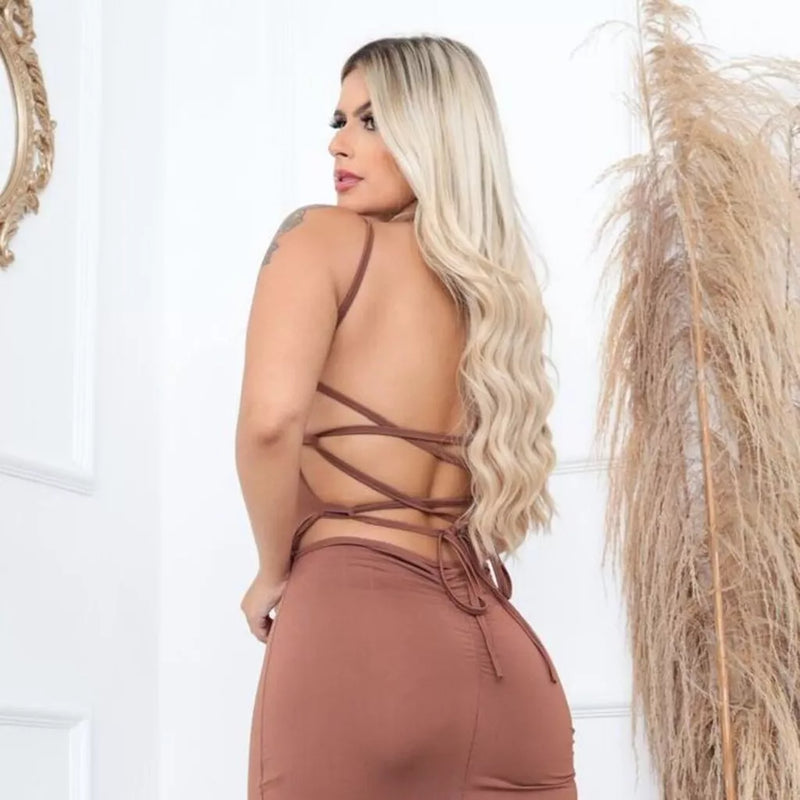 NEW LONG SUPLEX bodycon dress with slit backless braided elegant lifts butt