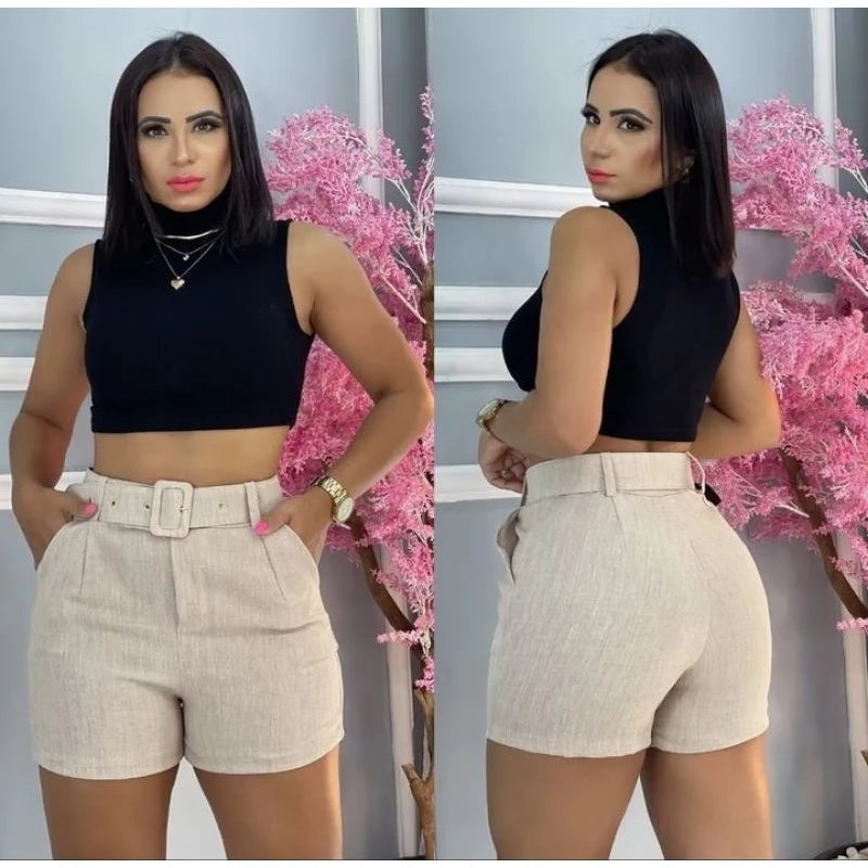 Women's Casual Shorts with Belt High Waist Shorts