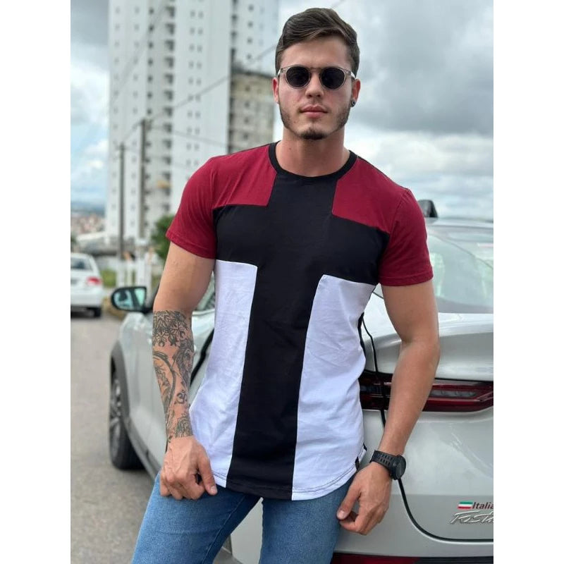 Oversized striped men's Longline shirt in 30.1 combed cotton, Longline t-shirt.