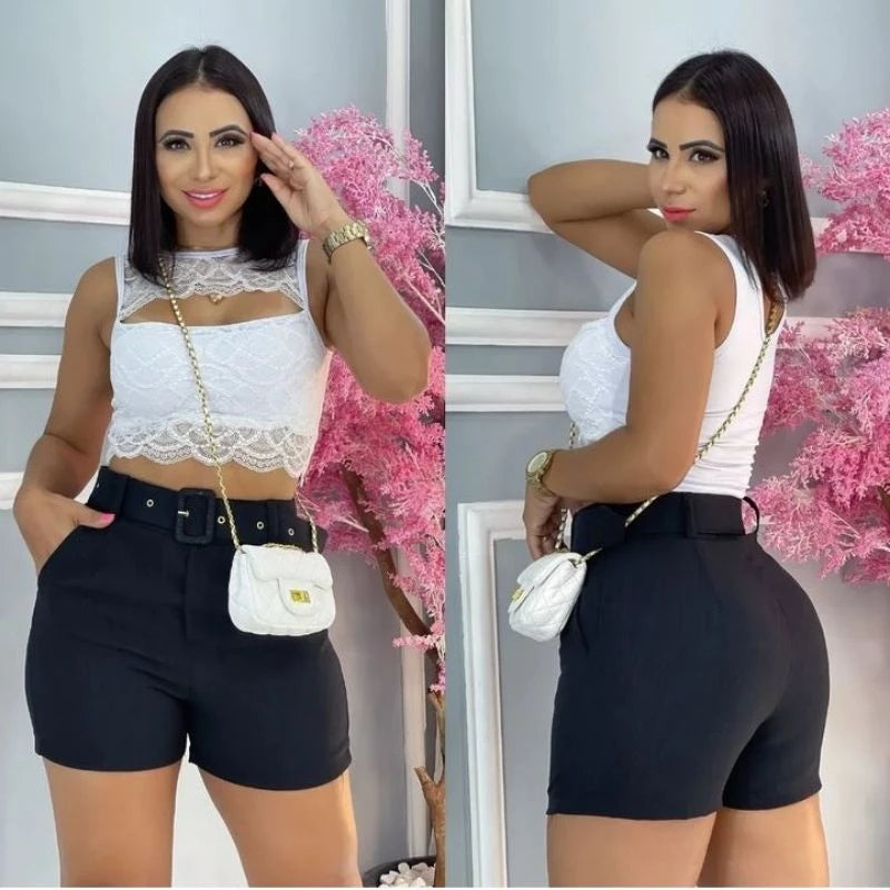 Women's Casual Shorts with Belt High Waist Shorts