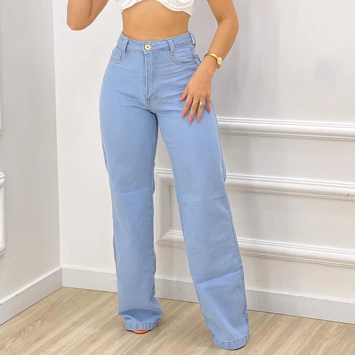 Women's Stylish Wide Leg Light Jeans High Waist Top IMMEDIATE SHIPPING