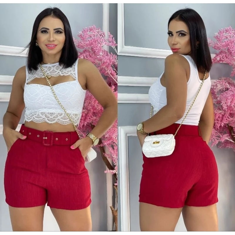 Women's Casual Shorts with Belt High Waist Shorts